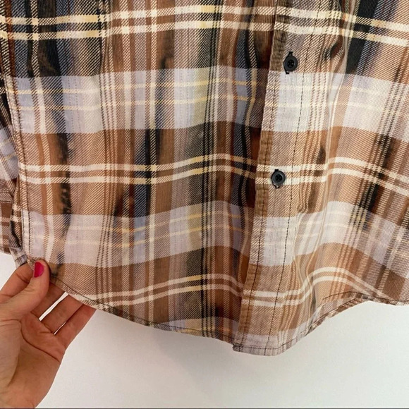 Upcycled Corduroy Shirt Mens Size Small Ombré Custom Bleached Plaid Button Down - Picture 6 of 11